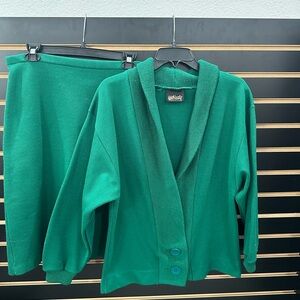 Vintage Hedy Knots of California Emerald Cardigan Sweater skirt and blazer set